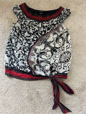 White House Black Market 100% Silk Tie Waist Blouse, Size Medium